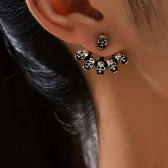 Halloween Skeleton Earrings In Silver - Picture 4 of 4
